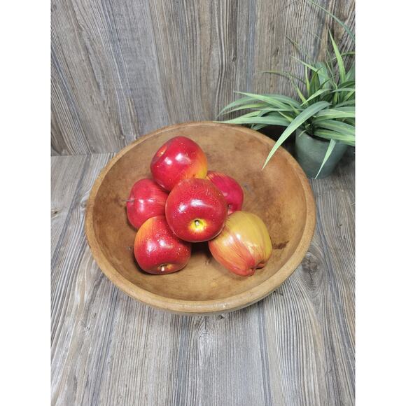 Vintage Round Wooden Bowl, Primitive Condition 12" - Picture 2 of 5
